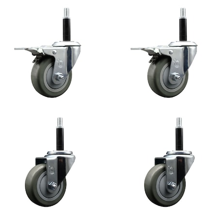 Service Caster 3.5'' SS Gray Poly Swivel 3/4'' Expanding Stem Caster Set 2 Total Lock Brakes, 4PK SCC-SSEXTTL20S3514-PPUB-2-S-2-34